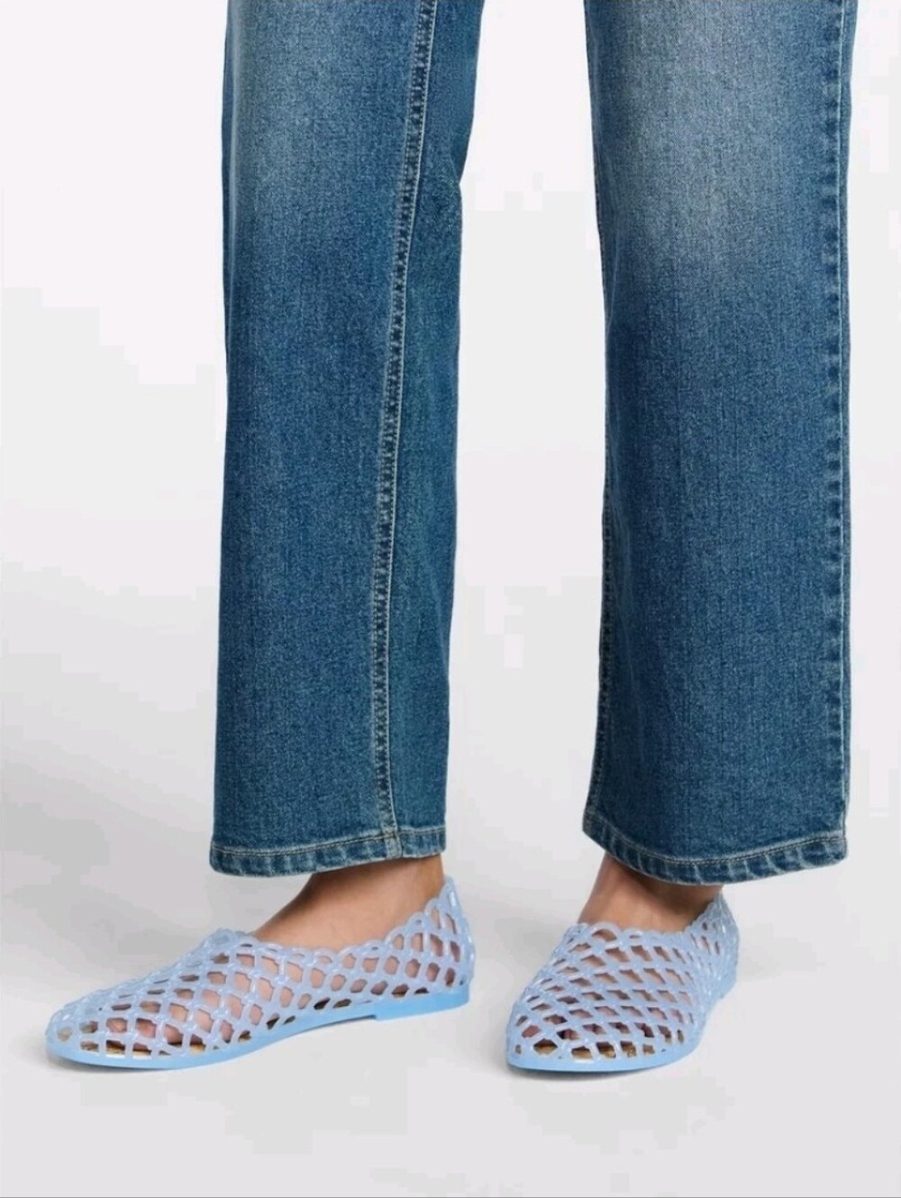 New Vintage Y2K Jelly Shoes Womens 10 Blue Lattice Fishnet Caged Ballet Flats